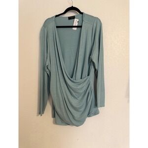Lane Bryant Womens Plus Size 22/24 Long Sleeve Ruched Surplice Top Blue